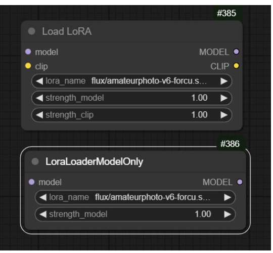 LoadLoRA 與 LoraLoaderModelOnly 節點畫面