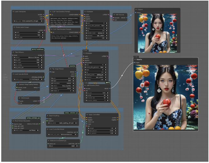 ApplyControlnet+HiresFix 完整工作流與結果