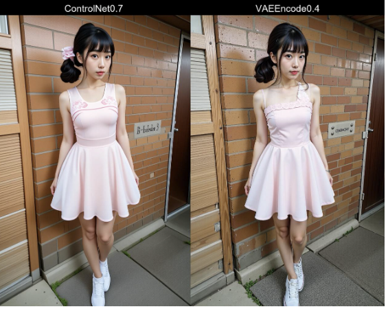 ControlNet 0.7 與 VAEEncode 0.4 修復結果對照